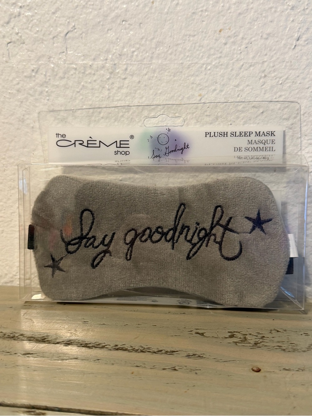 The Crème Shop Gray Plush Sleep Mask - Say Goodnight